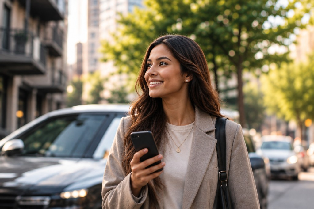 Woman using the Koogle app in the city